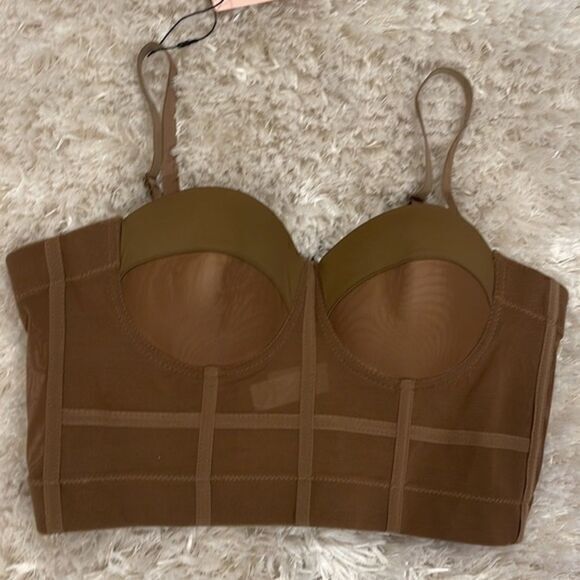 MICAS Neutral Mesh Bustier Crop Top Size Med - Picture 7 of 8